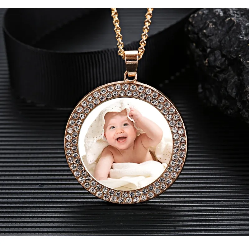 Memorial Rhinestone Pendant Necklace Gold Picture Photo Women's Silver Jewelry