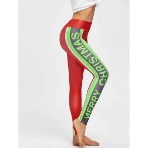 Merry Christmas Color Block Leggings - M