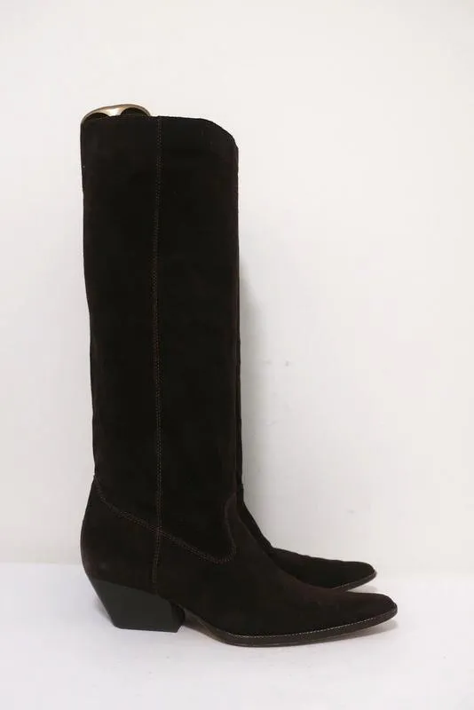Michael Kors Knee High Western Boots Dark Brown Suede Size 7.5