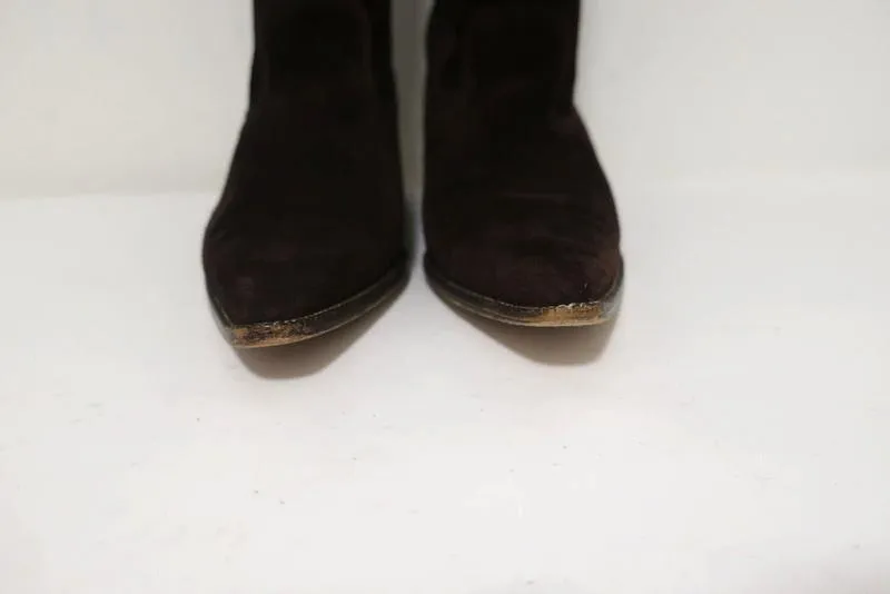 Michael Kors Knee High Western Boots Dark Brown Suede Size 7.5