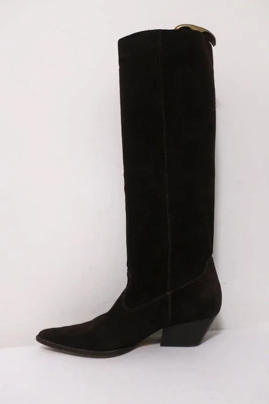 Michael Kors Knee High Western Boots Dark Brown Suede Size 7.5