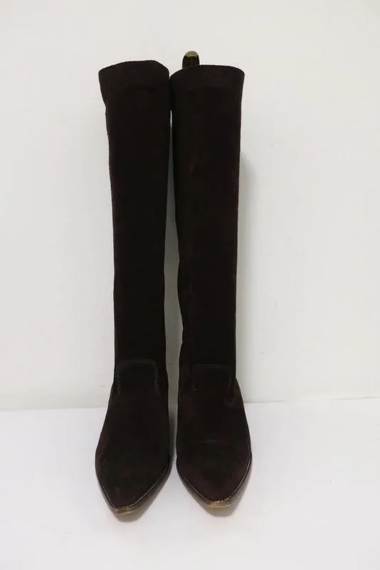 Michael Kors Knee High Western Boots Dark Brown Suede Size 7.5