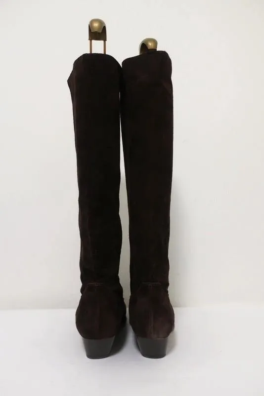 Michael Kors Knee High Western Boots Dark Brown Suede Size 7.5