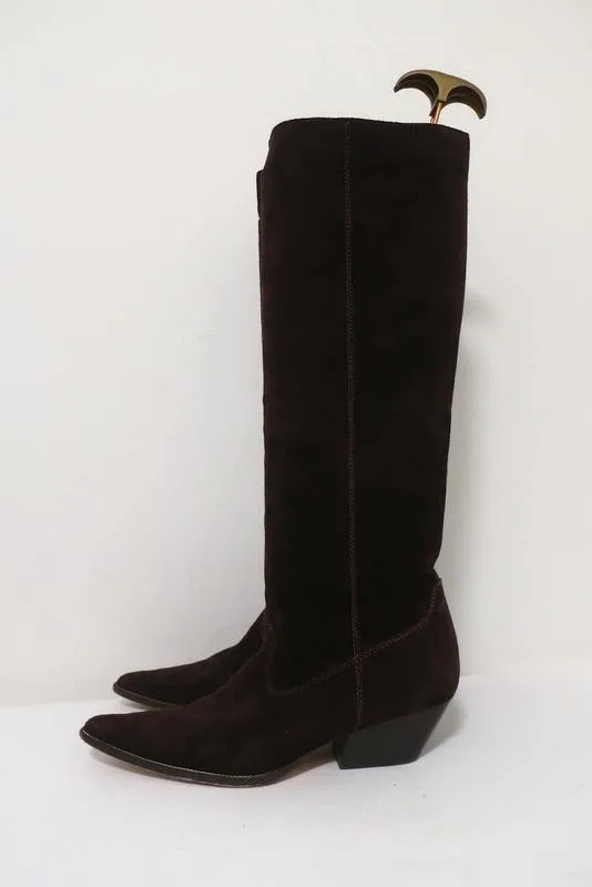 Michael Kors Knee High Western Boots Dark Brown Suede Size 7.5