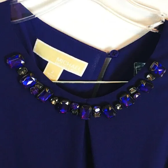 MICHAEL KORS PROTO SAMPLE Iris Purple Cut Out Back Dip Dye Gemstones Dress Sz 2