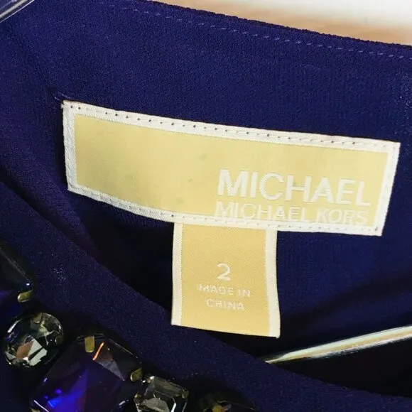 MICHAEL KORS PROTO SAMPLE Iris Purple Cut Out Back Dip Dye Gemstones Dress Sz 2