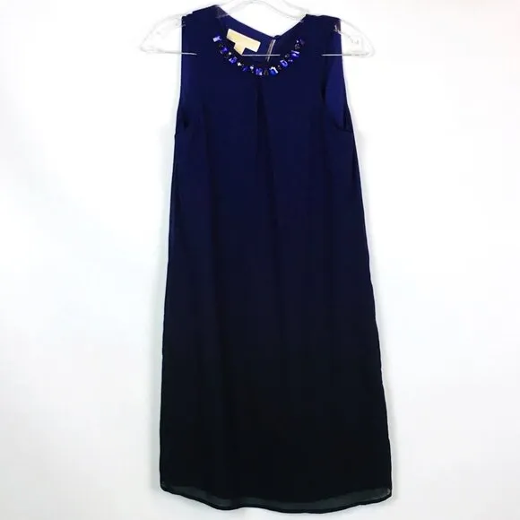 MICHAEL KORS PROTO SAMPLE Iris Purple Cut Out Back Dip Dye Gemstones Dress Sz 2