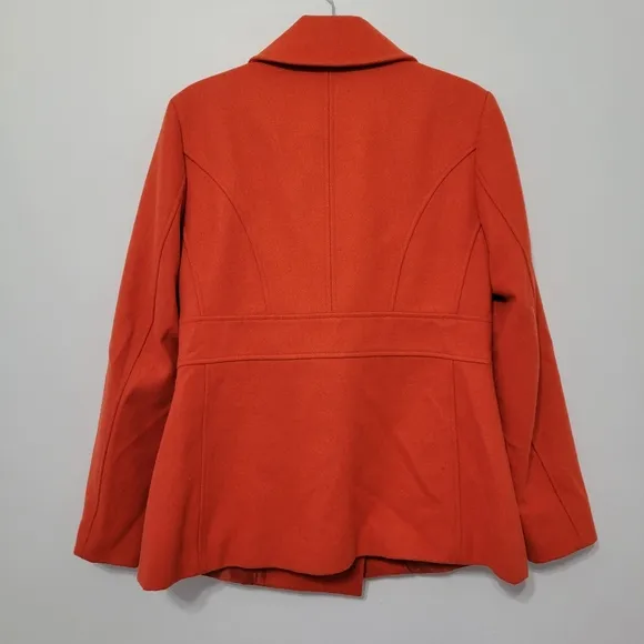 Michael Kors Women's Orange Wool Blend Double Breasted Pea Coat Size 10 Classic