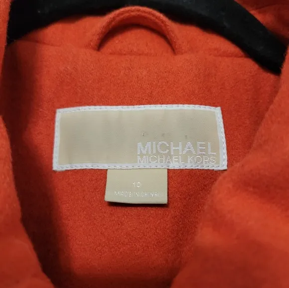 Michael Kors Women's Orange Wool Blend Double Breasted Pea Coat Size 10 Classic