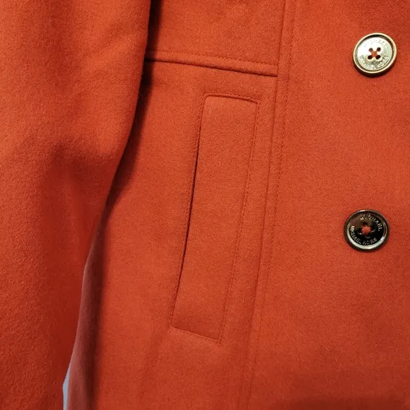Michael Kors Women's Orange Wool Blend Double Breasted Pea Coat Size 10 Classic