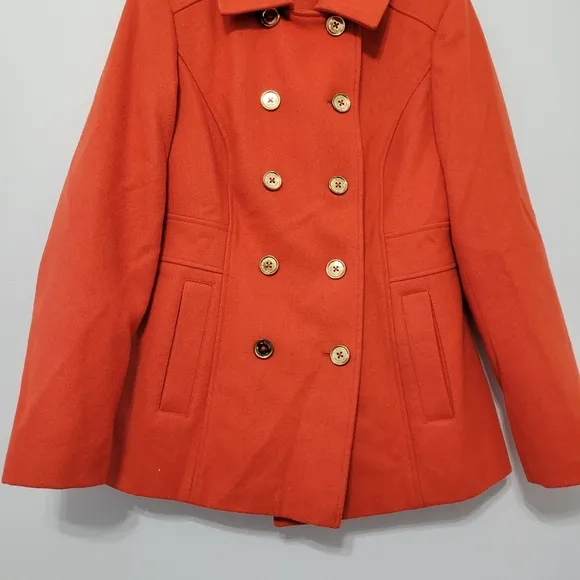 Michael Kors Women's Orange Wool Blend Double Breasted Pea Coat Size 10 Classic