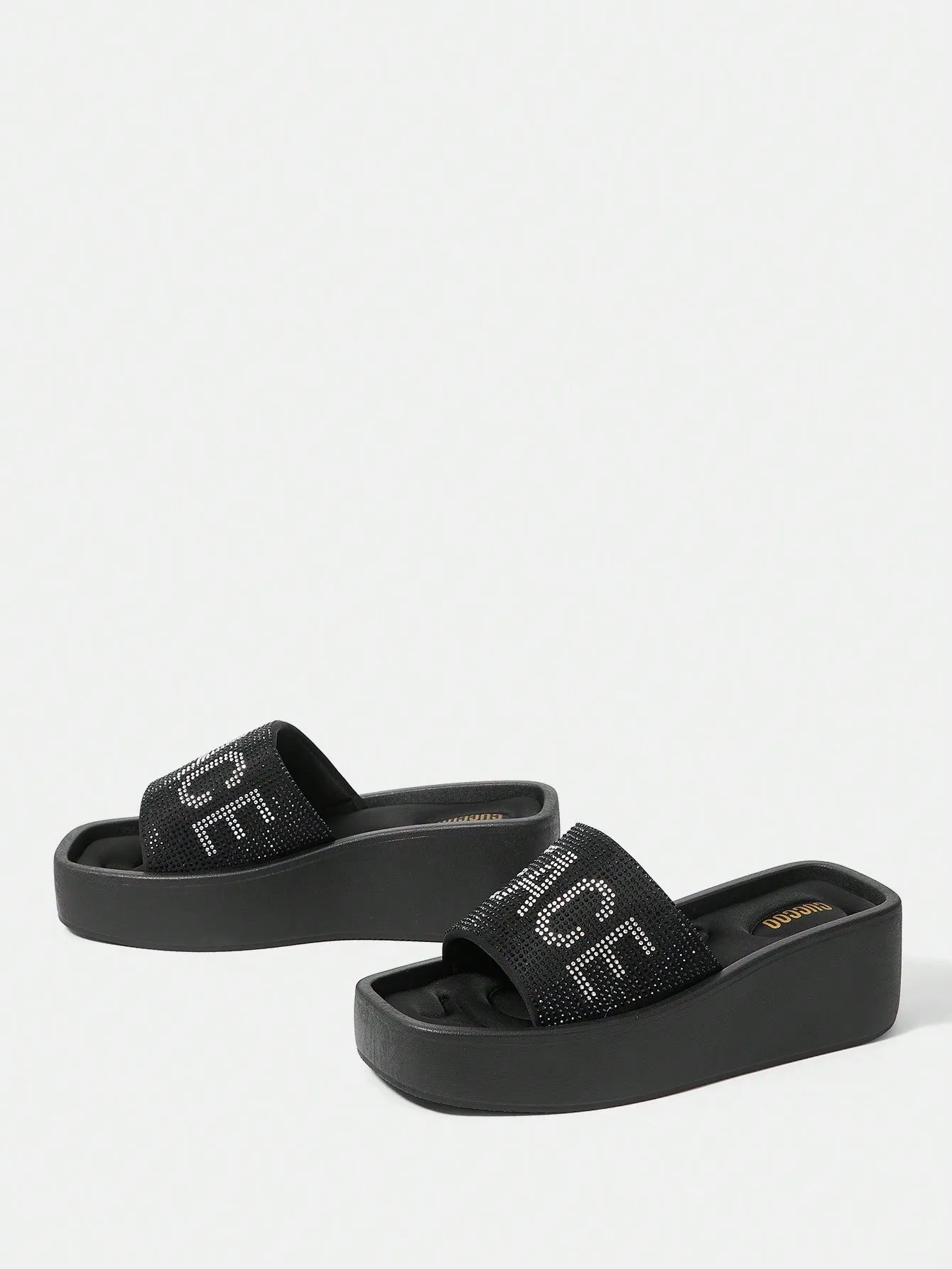 Minimalist Rhinestone Decor Thick Sole Sandals