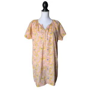 Mirth Handblocked Night Dress in Pink Lemonade Size Small Floral Night Gown