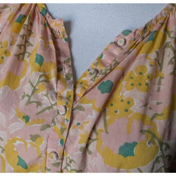 Mirth Handblocked Night Dress in Pink Lemonade Size Small Floral Night Gown