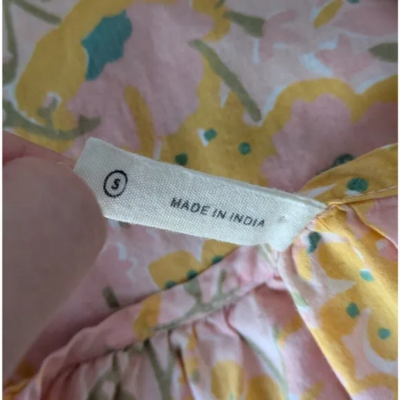 Mirth Handblocked Night Dress in Pink Lemonade Size Small Floral Night Gown