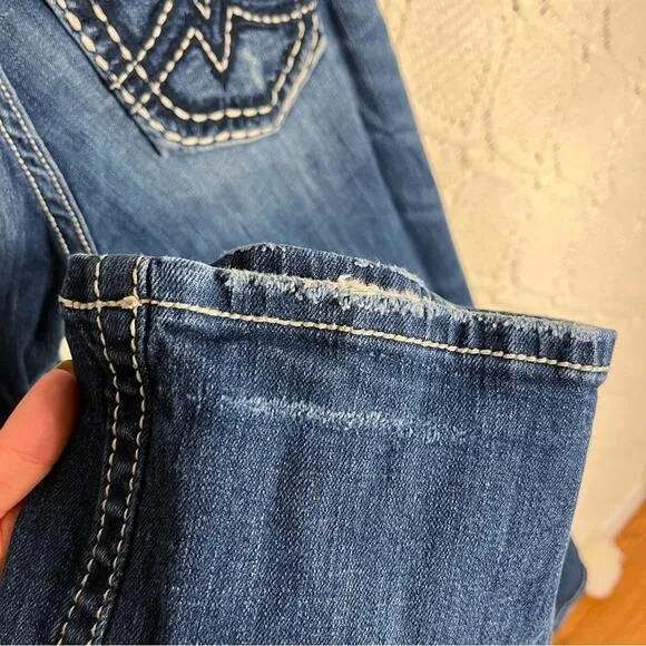 MISS ME | Blue Dark Wash &quot;IRENE&quot; Distressed Boot Cut Mid Rise Jeans | Bottoms