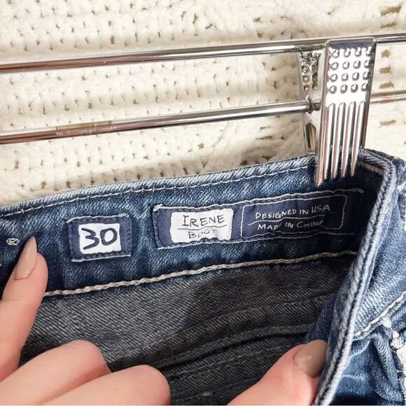 MISS ME | Blue Dark Wash &quot;IRENE&quot; Distressed Boot Cut Mid Rise Jeans | Bottoms