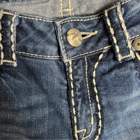 MISS ME | Blue Dark Wash &quot;IRENE&quot; Distressed Boot Cut Mid Rise Jeans | Bottoms