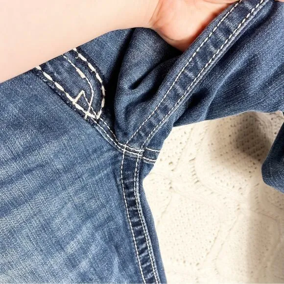 MISS ME | Blue Dark Wash &quot;IRENE&quot; Distressed Boot Cut Mid Rise Jeans | Bottoms