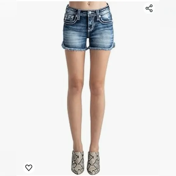 Miss Me Women's Pastel X Cross Stitch Mid-Rise Shorts with Faux Flap Pockets