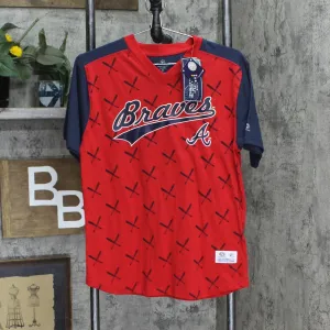MLB Atlanta Braves Mens Short Sleeve Color Block V-Neck Jersey Shirt