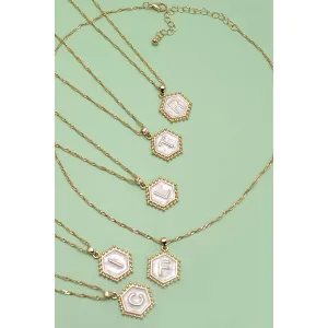 Monogram Initial Hexagon Epoxy Charm Necklace