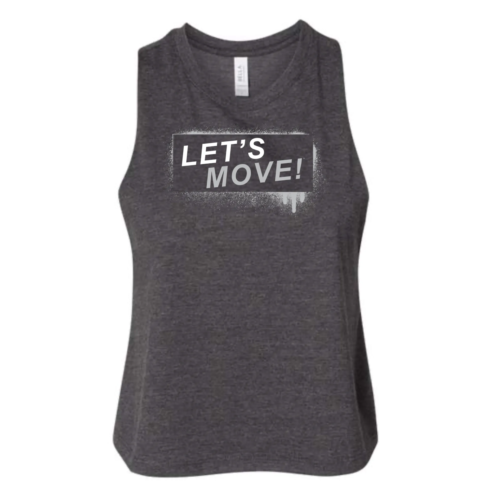 MOSSA LET'S MOVE Graffiti Logo Bella   Canvas Racerback Cropped Tank