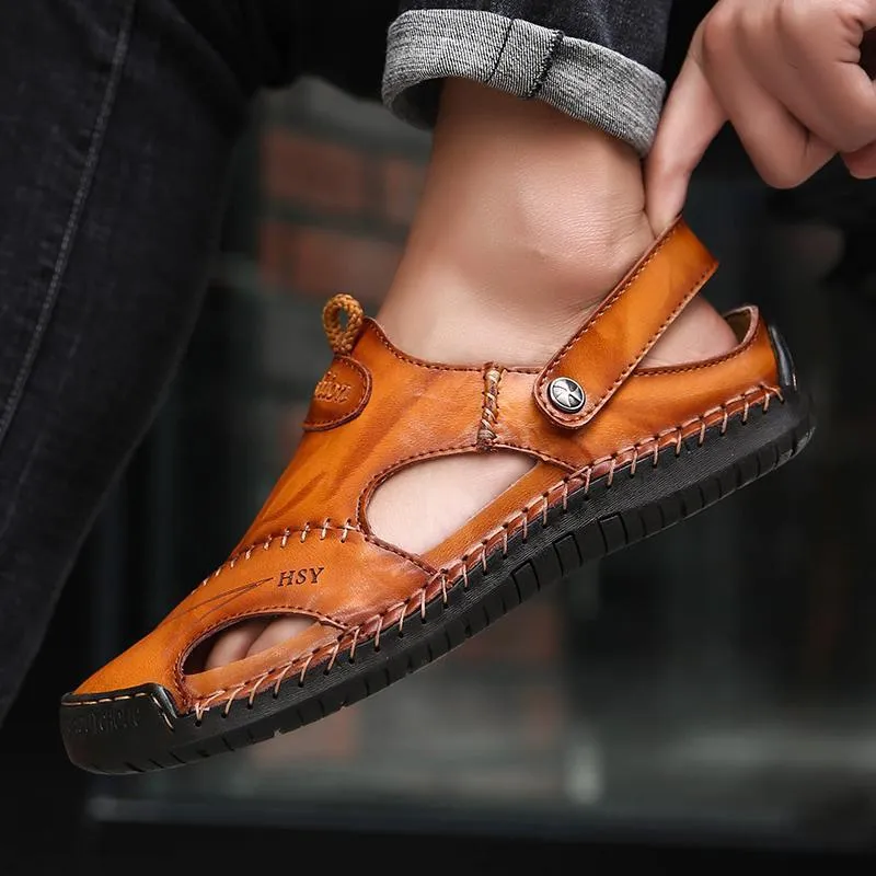 Mostelo™—Men Hand Stitching Soft Outdoor Closed Toe Leather Casual Sandals