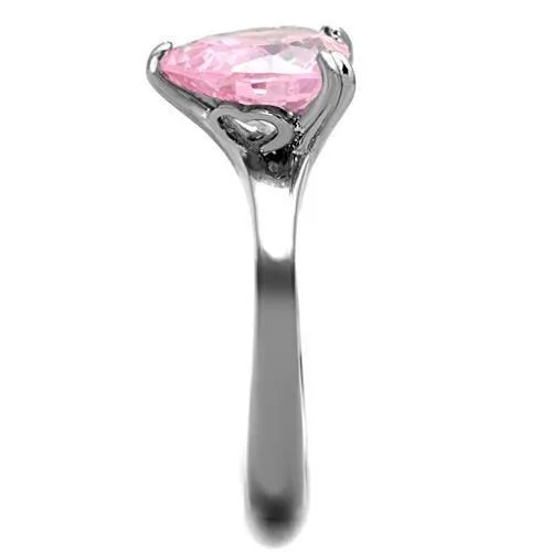 MT 3151 Stainless Steel Stunning Pink Ice Heart Newest October Birthstone