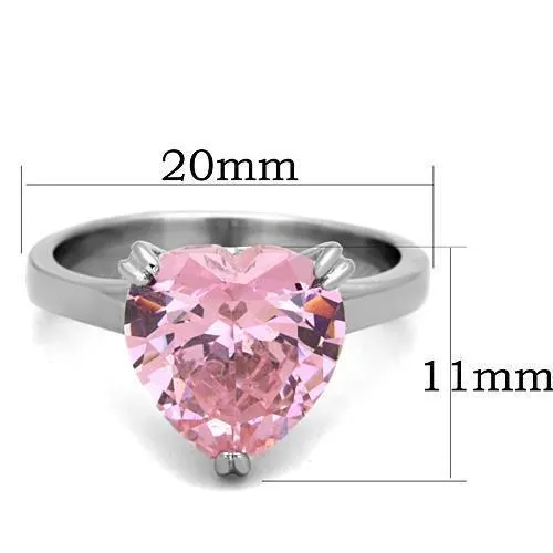 MT 3151 Stainless Steel Stunning Pink Ice Heart Newest October Birthstone