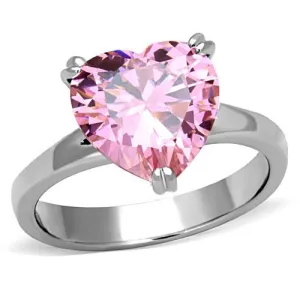 MT 3151 Stainless Steel Stunning Pink Ice Heart Newest October Birthstone