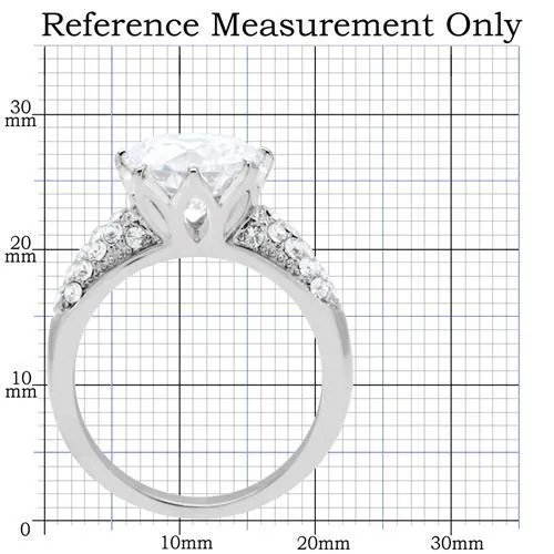 MT 791 - High polished (no plating) Stainless Steel Ring with Clear Round Crystals Stunningly Exquisite Engagement Ring - April Birthstone