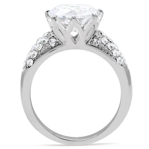 MT 791 - High polished (no plating) Stainless Steel Ring with Clear Round Crystals Stunningly Exquisite Engagement Ring - April Birthstone