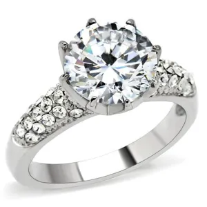 MT 791 - High polished (no plating) Stainless Steel Ring with Clear Round Crystals Stunningly Exquisite Engagement Ring - April Birthstone