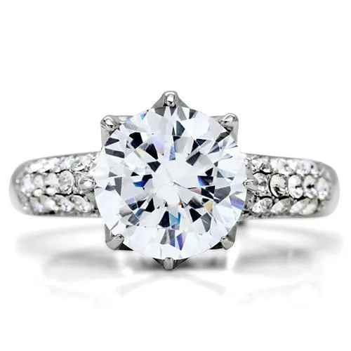 MT 791 - High polished (no plating) Stainless Steel Ring with Clear Round Crystals Stunningly Exquisite Engagement Ring - April Birthstone