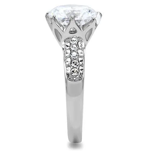MT 791 - High polished (no plating) Stainless Steel Ring with Clear Round Crystals Stunningly Exquisite Engagement Ring - April Birthstone