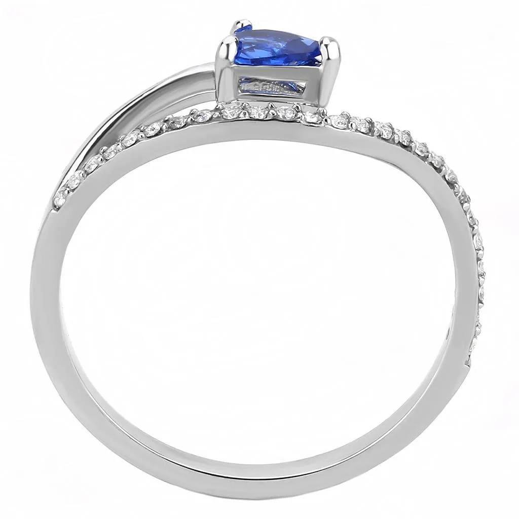 MT ad372 High Polished Stainless Steel Blue Sapphire Crystal with Round Clear Crystals September Birthstone