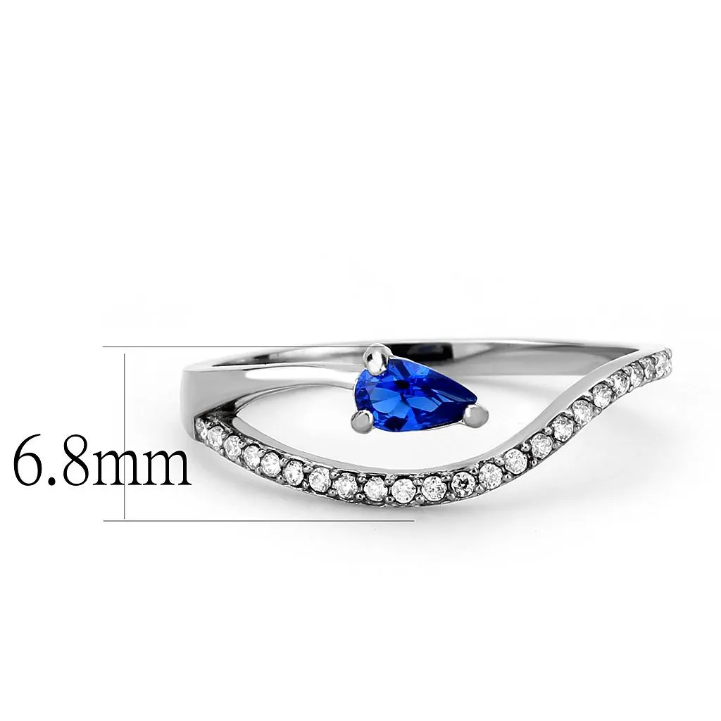 MT ad372 High Polished Stainless Steel Blue Sapphire Crystal with Round Clear Crystals September Birthstone