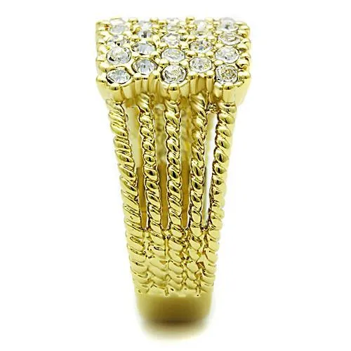 MT0041 - IP Gold(Ion Plating) Stainless Steel Ring with Top Grade Crystal in Clear Square - April Birthstone