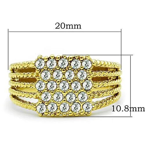 MT0041 - IP Gold(Ion Plating) Stainless Steel Ring with Top Grade Crystal in Clear Square - April Birthstone