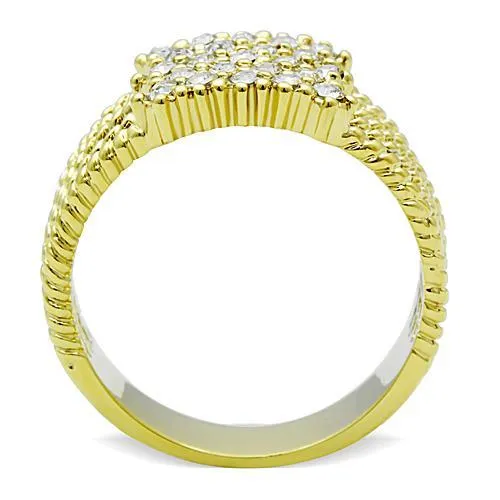 MT0041 - IP Gold(Ion Plating) Stainless Steel Ring with Top Grade Crystal in Clear Square - April Birthstone