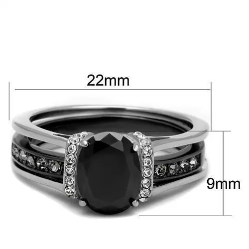 MT1792 - Two-Tone IP Black Stainless Steel Ring with Synthetic Synthetic Glass in Jet
