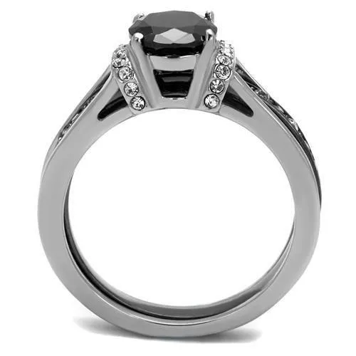 MT1792 - Two-Tone IP Black Stainless Steel Ring with Synthetic Synthetic Glass in Jet