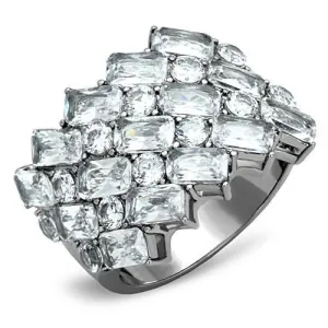 MT2251 High Polished Stainless Steel Clear Multi Crystals April Birthstone