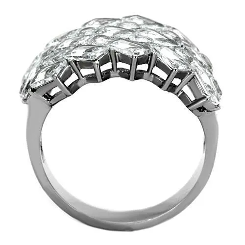 MT2251 High Polished Stainless Steel Clear Multi Crystals April Birthstone