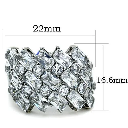 MT2251 High Polished Stainless Steel Clear Multi Crystals April Birthstone