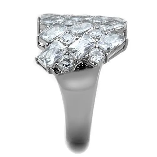 MT2251 High Polished Stainless Steel Clear Multi Crystals April Birthstone