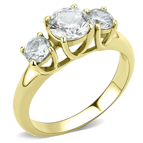 MT3763g - IP Gold(Ion Plating) Stainless Steel Ring in Clear Crystals Past-Present-Future Style Stainless Steel Gold ION Plating - April Birthstone