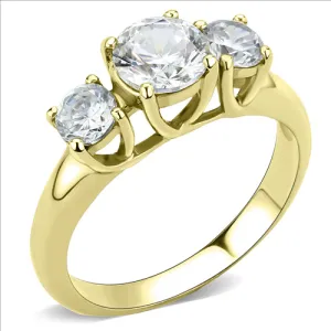 MT3763g - IP Gold(Ion Plating) Stainless Steel Ring in Clear Crystals Past-Present-Future Style Stainless Steel Gold ION Plating - April Birthstone