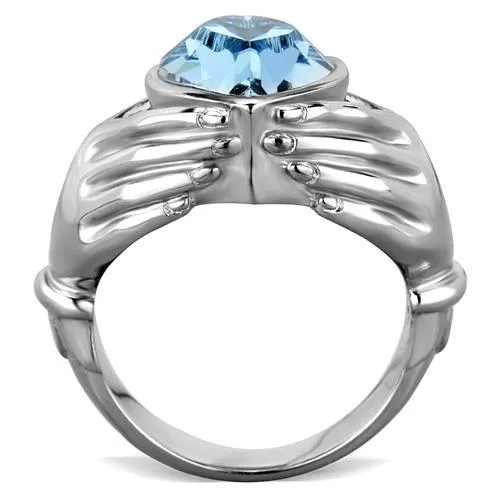 MT5771 - Loving Hands Blue Heart March and December Birthstone Crystal
